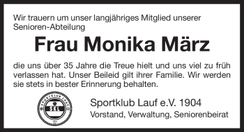 Traueranzeige von Monika März von Pegnitz-Zeitung